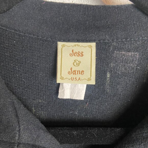 Jess & Jane Size Large Full Zip Collared Sweatshirt Black Wine Print Rhinestone - Picture 4 of 6